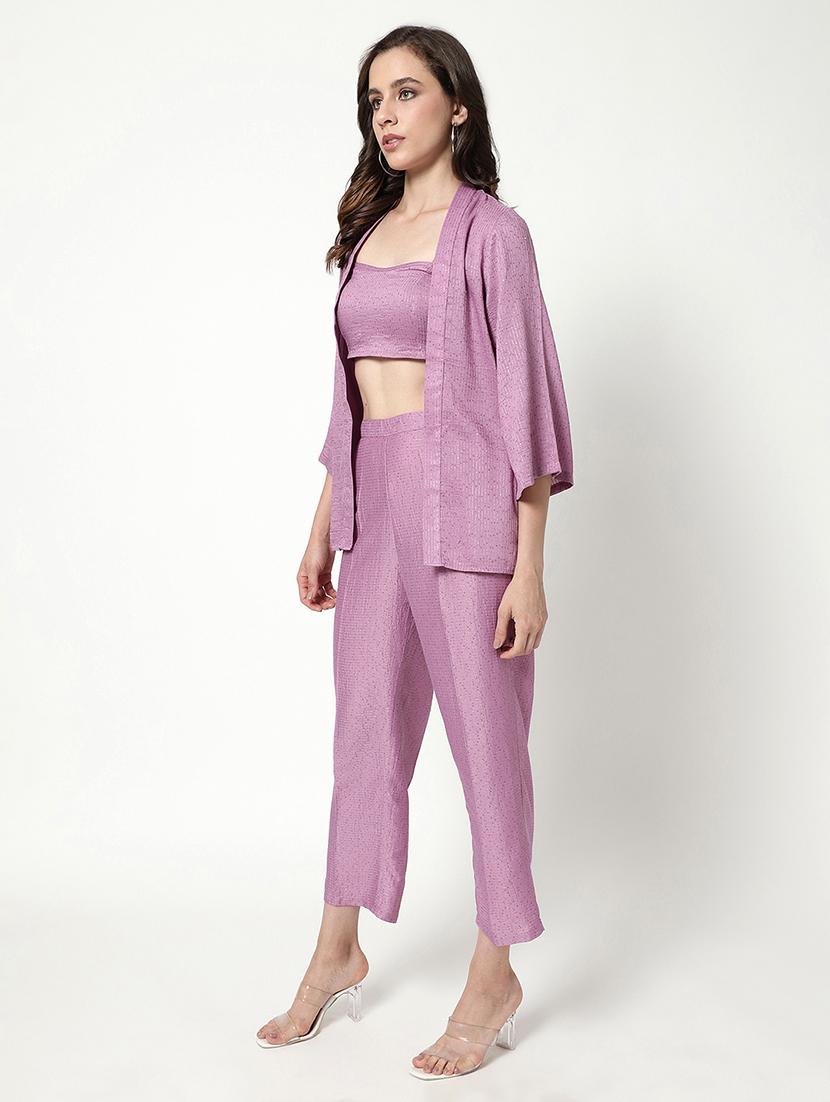 women solid top and trouser set with blazer - 21644545 - Standard Image - 2