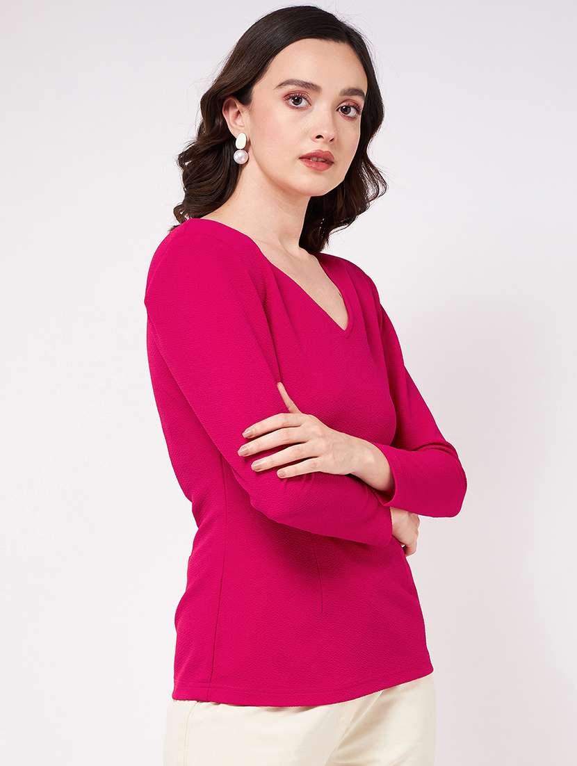 women solid v-neck regular top - 21644554 -  Standard Image - 2