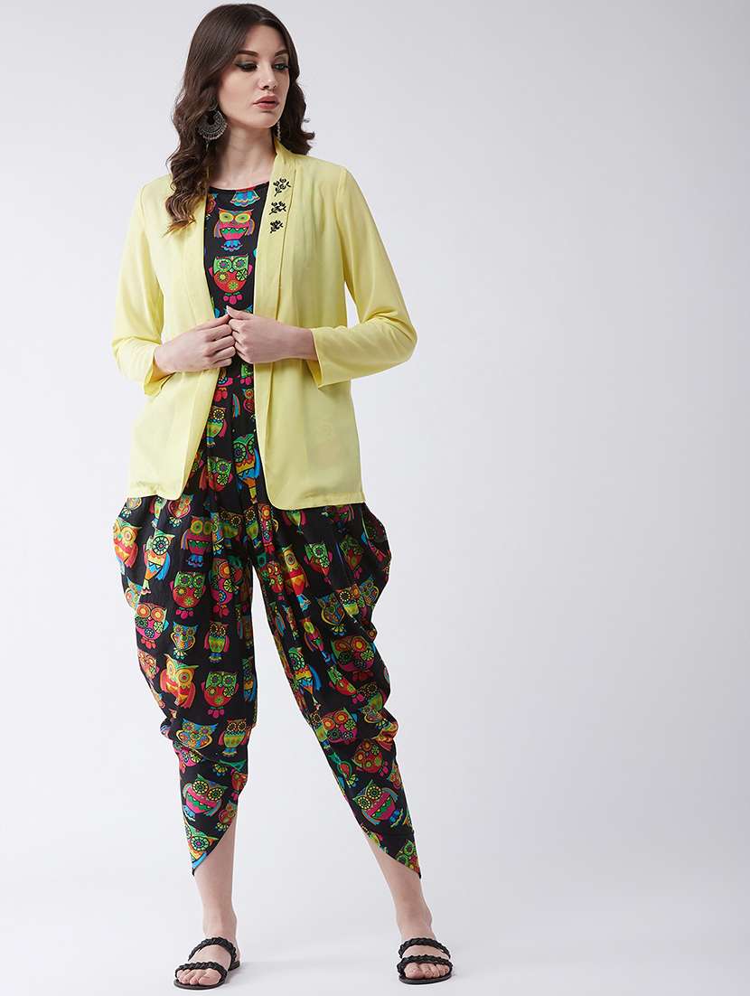 quirky owl printed jumpsuit with shrug