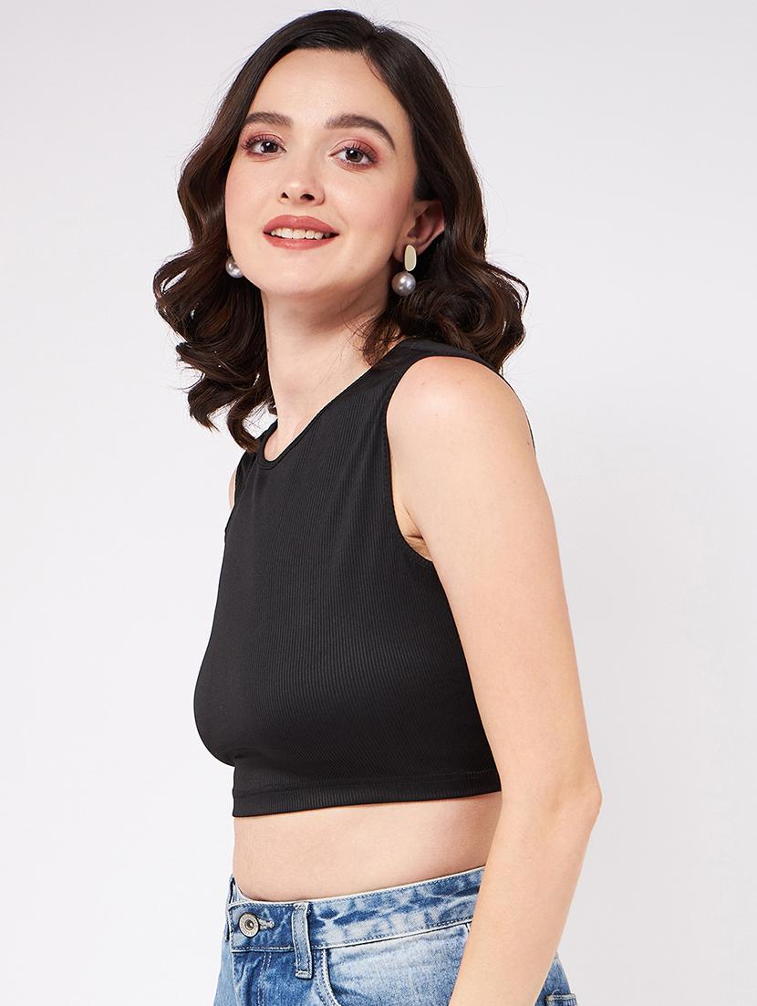 women solid sleeveless crop top - 21644605 - Standard Image - 2