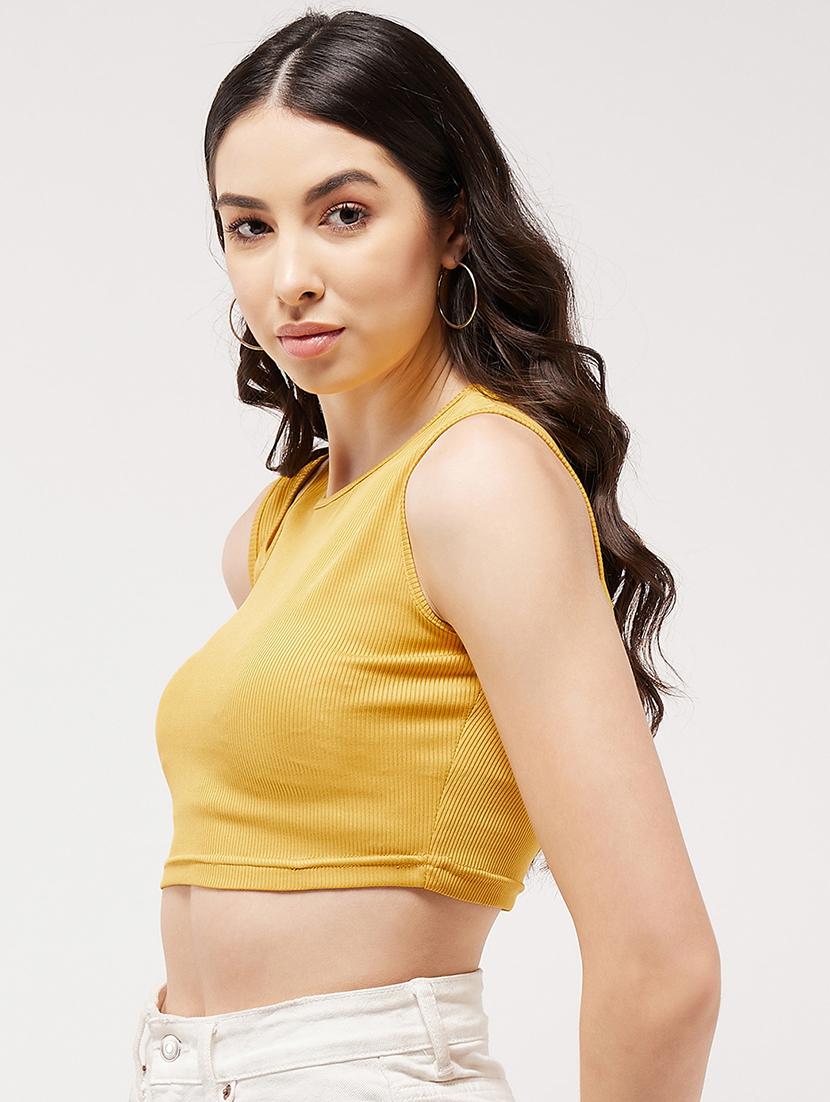 women solid sleeveless crop top - 21644606 - Standard Image - 2
