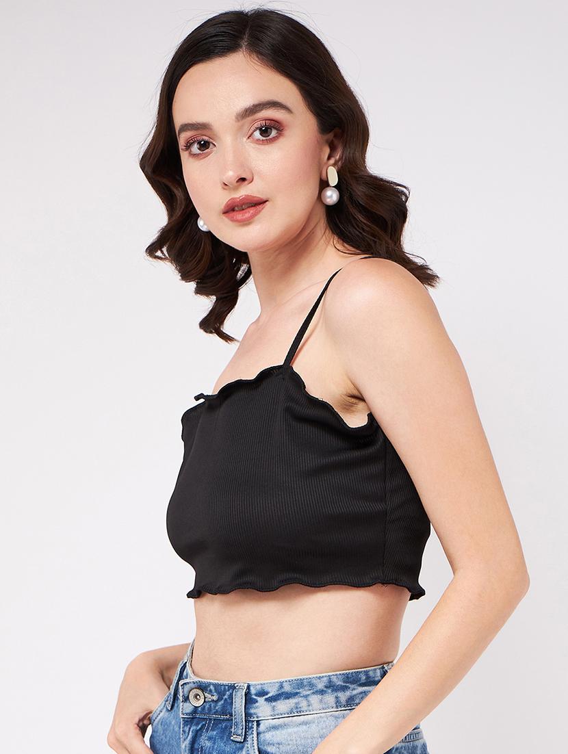 women solid sleeveless crop top - 21644609 - Standard Image - 2
