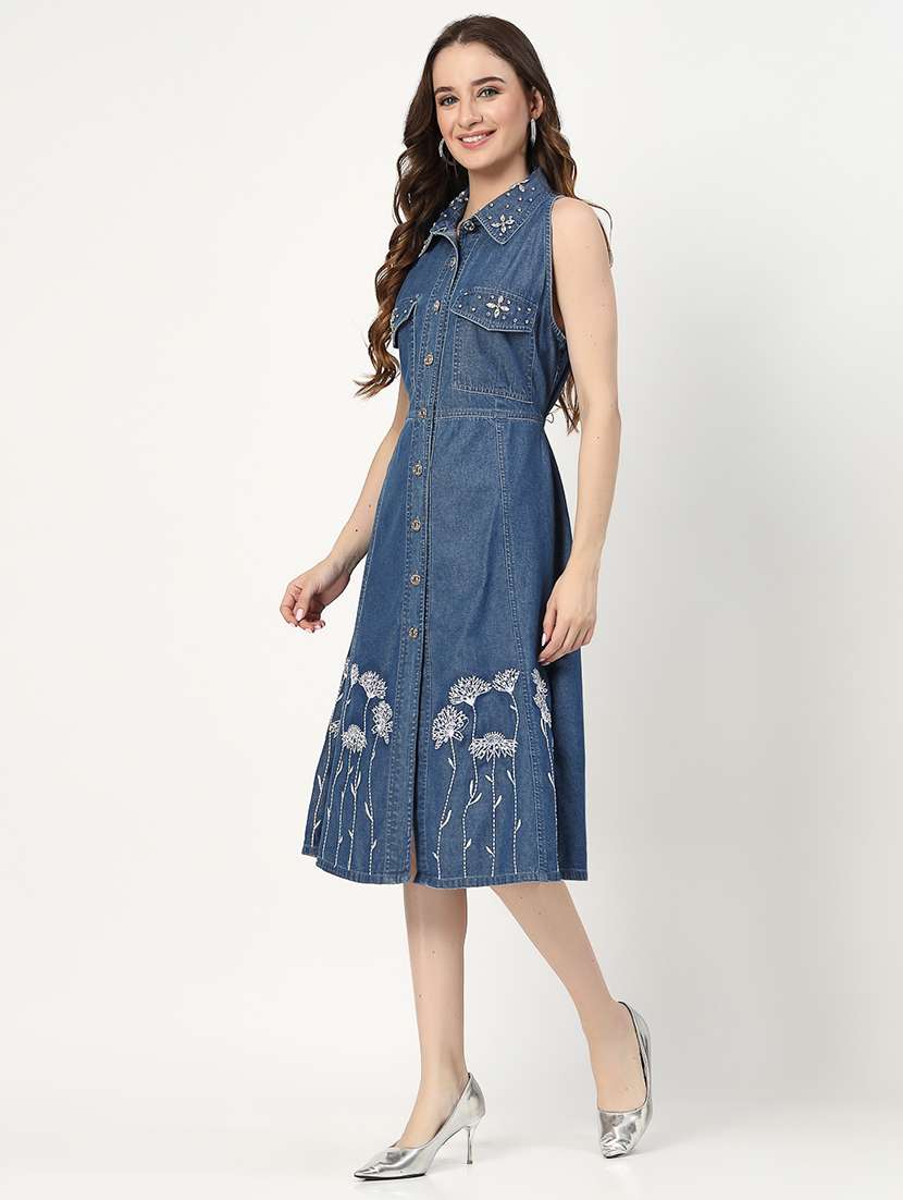 women blue embellished sleeveless a-line dress - 21644615 -  Standard Image - 2