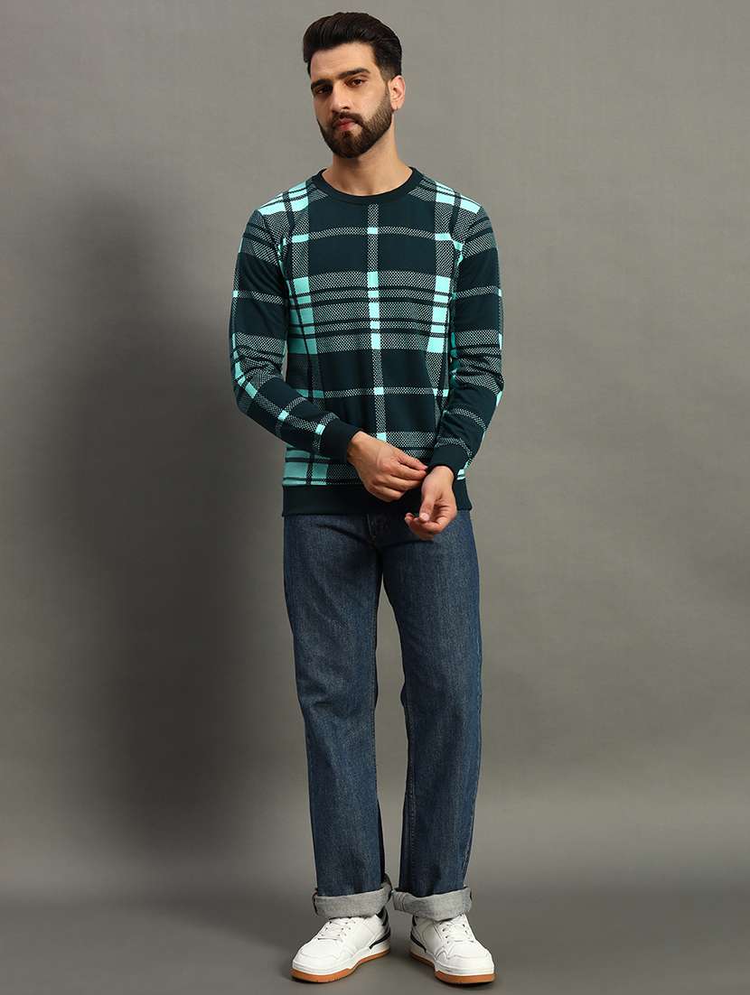 men regular fit checkered round neck sweatshirt - 21645018 -  Standard Image - 2