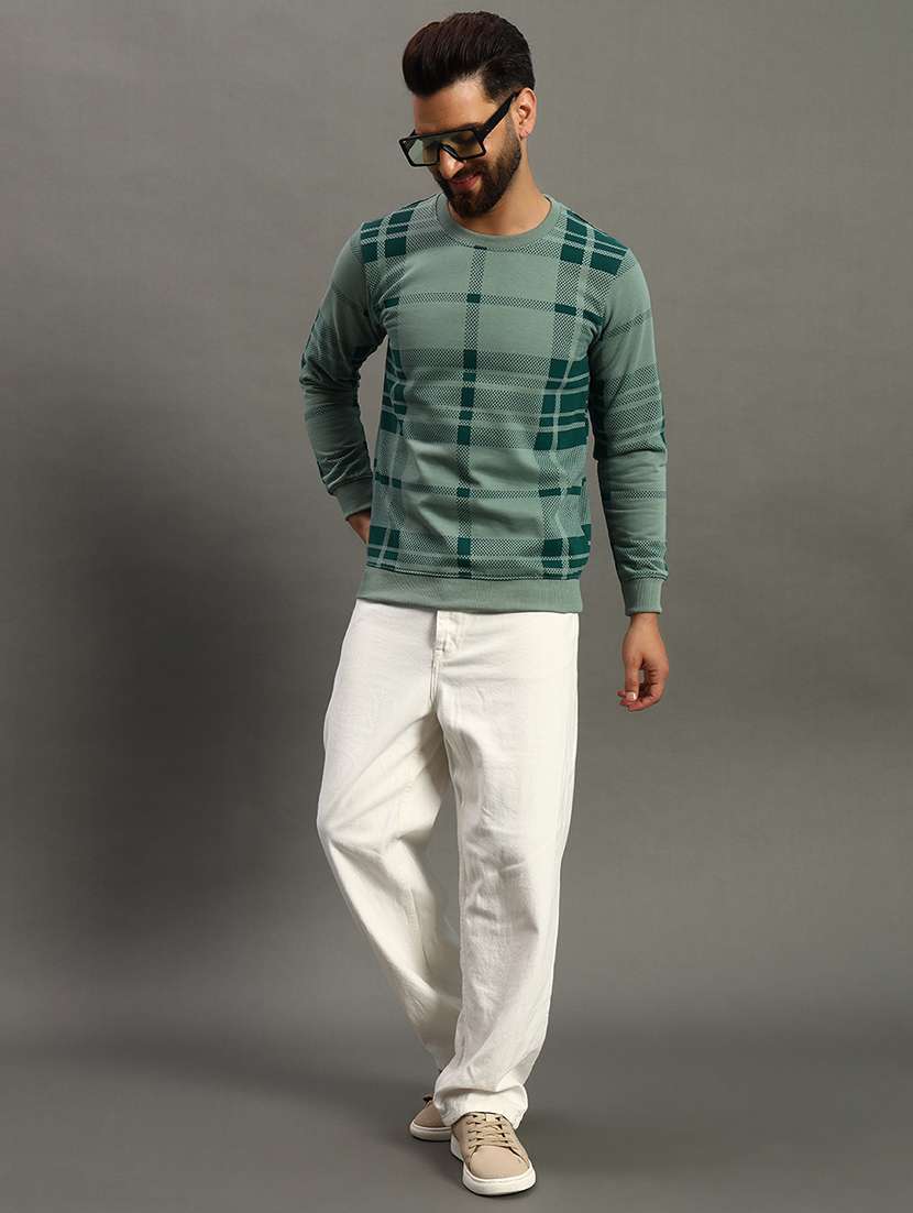 men regular fit checkered round neck sweatshirt - 21645019 -  Standard Image - 2