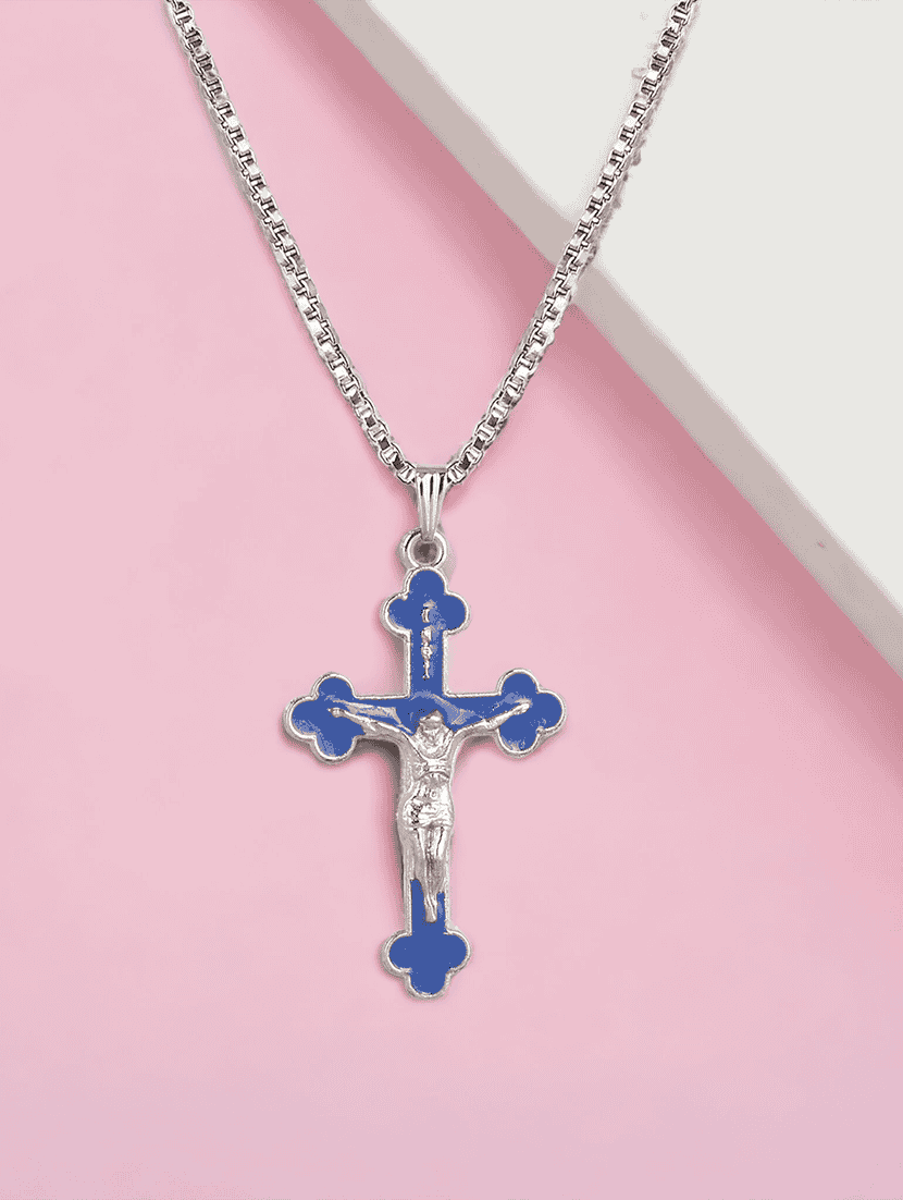 men saint praying jesus cross pendant with chain - 21645074 -  Standard Image - 2