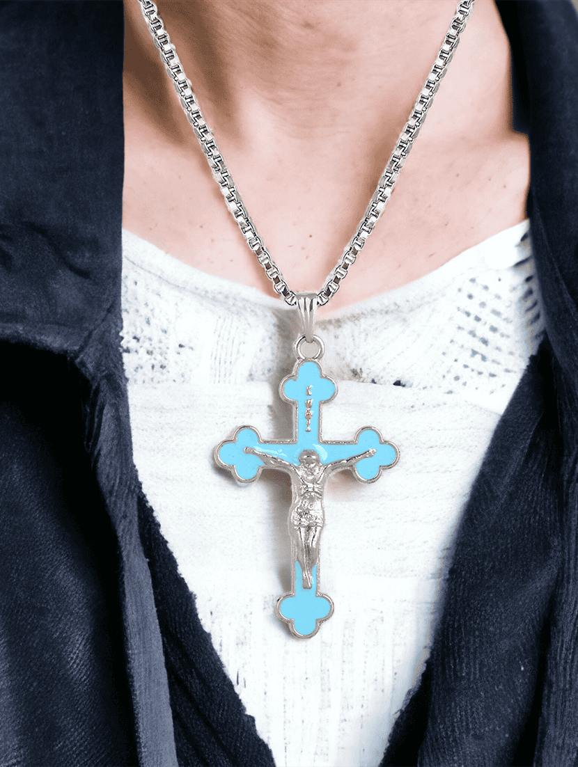 men saint praying jesus cross pendant with chain - 21645075 - Standard Image - 2