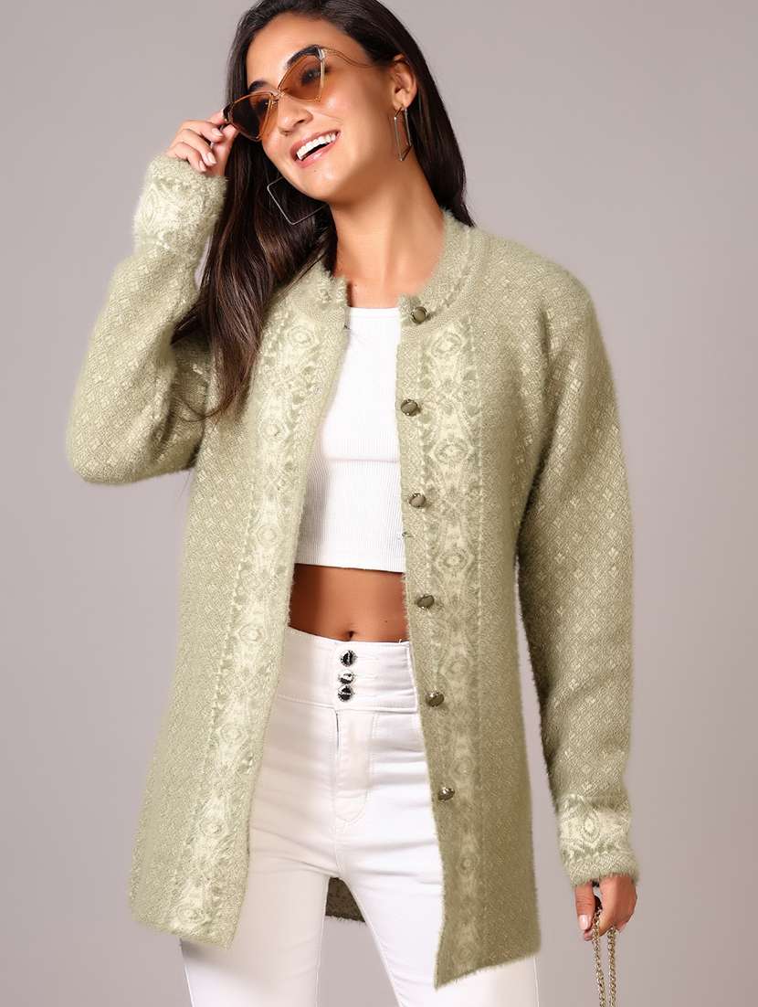 women self design long sleeve cardigan - 21645099 -  Standard Image - 2