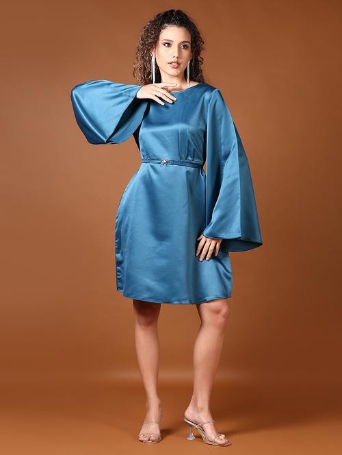 women solid bell sleeve a-line dress - 21645111 - Standard Image - 0