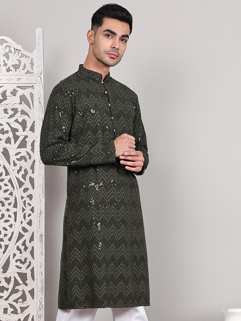 men embroidered long sleeves kurta - 21645327 - Standard Image - 2