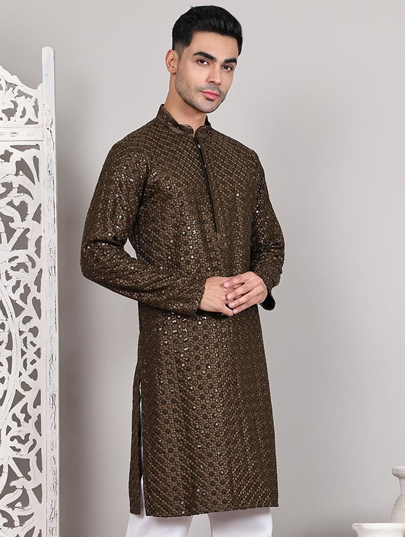men embroidered long sleeves kurta - 21645332 - Standard Image - 2