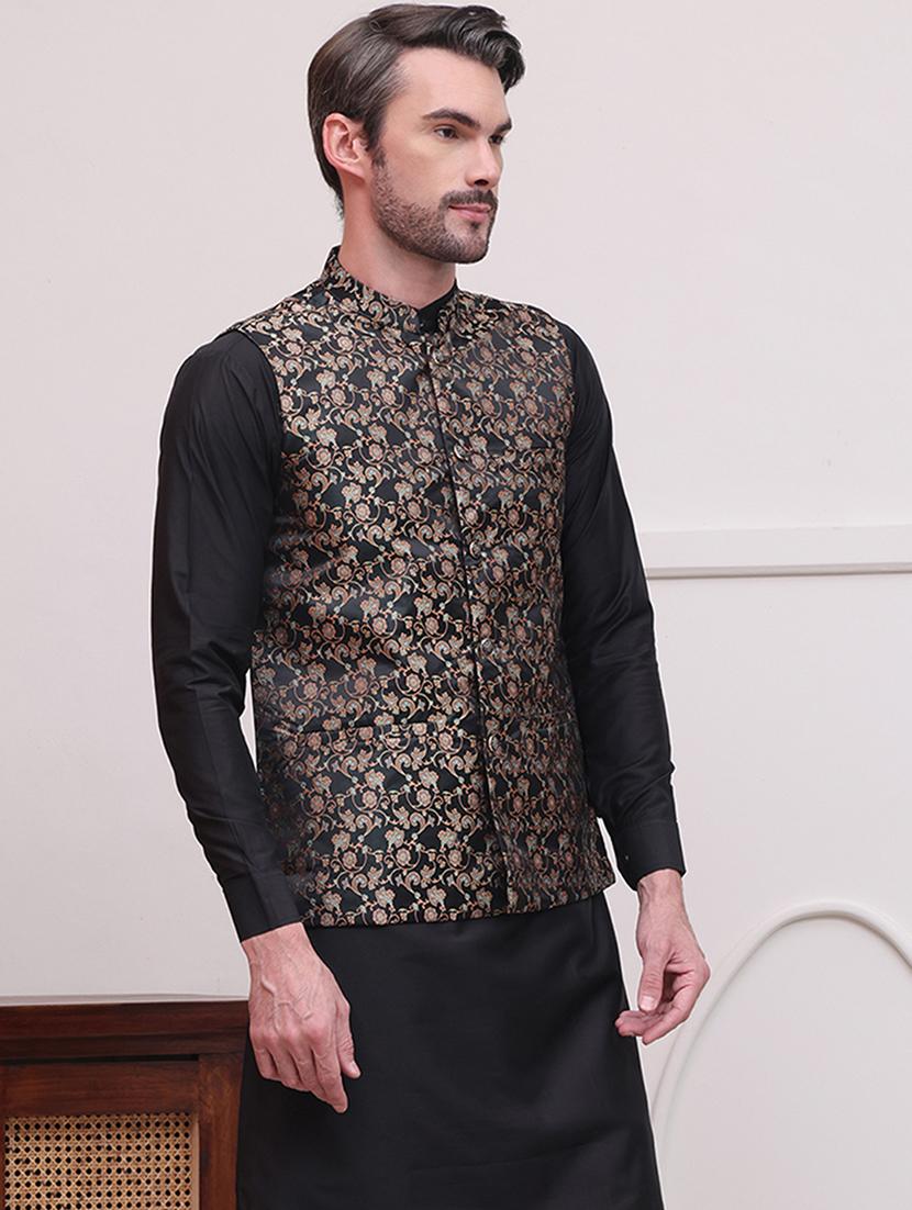 men self design sleeveless nehru jacket - 21645340 - Standard Image - 2