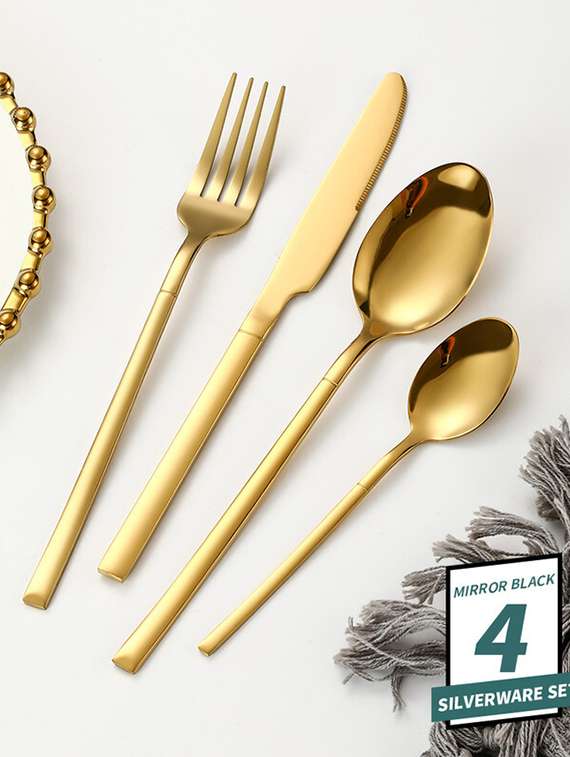 plain black stainless steel pack of 4 cutlery set