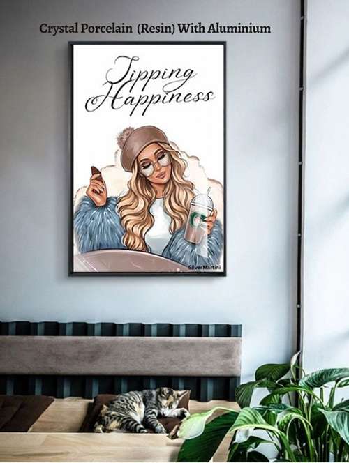 luxury chic girl sipping happiness wall painting - 21645375 -  Standard Image - 0