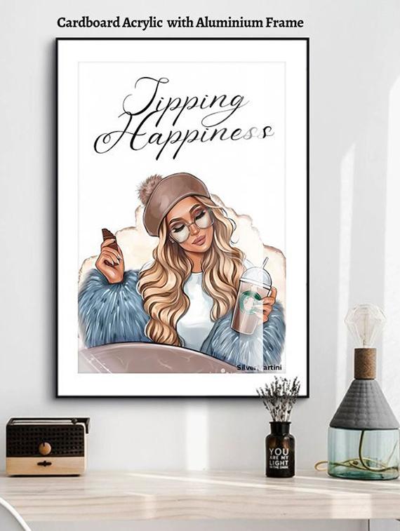 luxury chic girl sipping happiness wall painting - 21645375 - Standard Image - 2