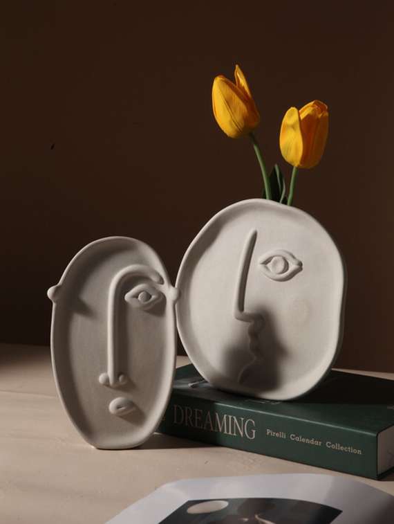 silver martini white face structured ceramic flower vase