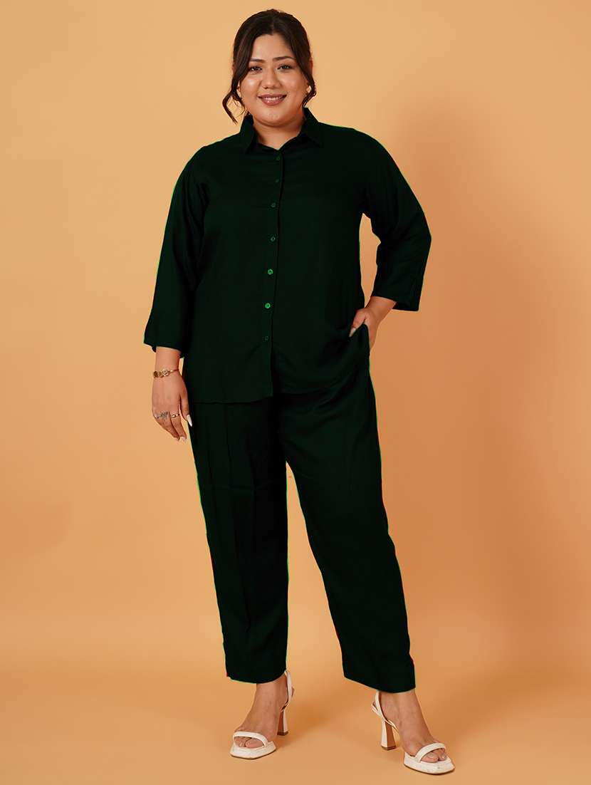 women solid shirt and trouser co-ord set