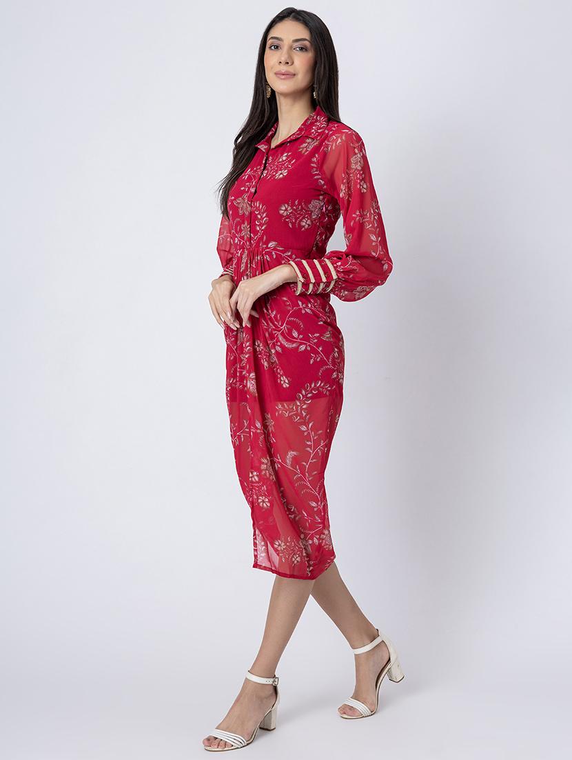 women floral print georgette bodycon dress - 21645463 - Standard Image - 2