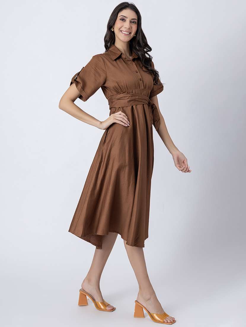 women collared solid asymmetric dress - 21645466 -  Standard Image - 2