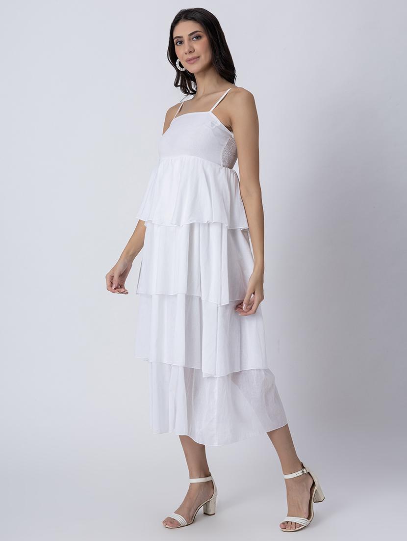women sqaue neck solid tiered dress - 21645470 - Standard Image - 2