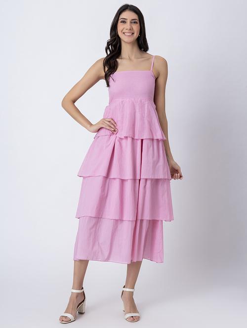 women sqaue neck solid tiered dress - 21645471 -  Standard Image - 0