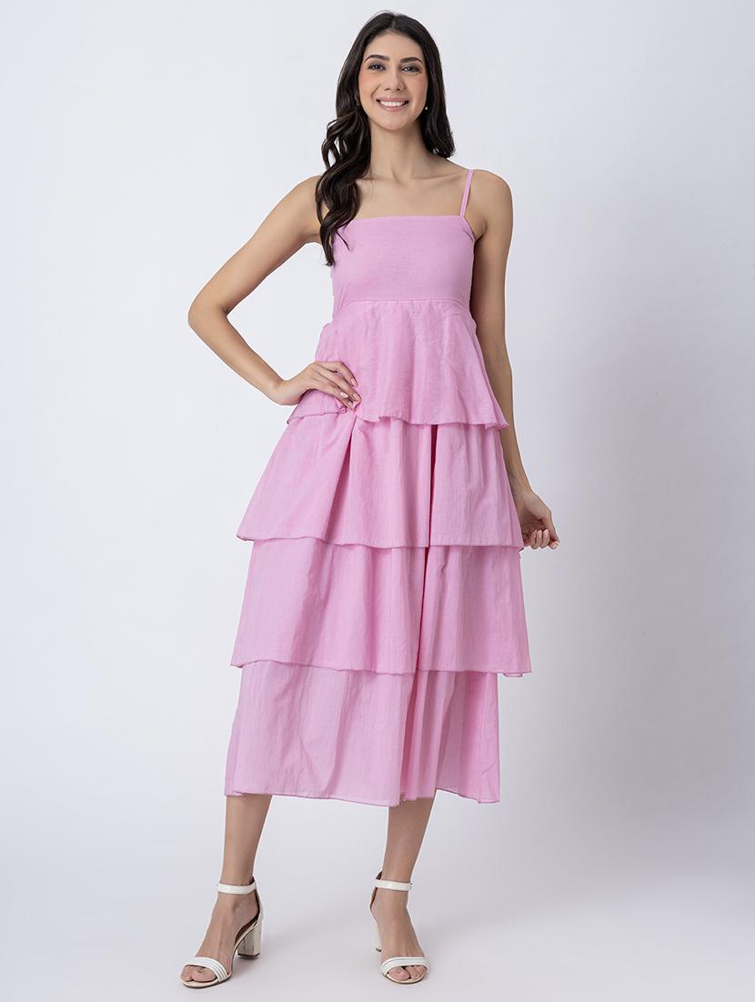 women sqaue neck solid tiered dress - 21645471 -  Zoom Image - 0