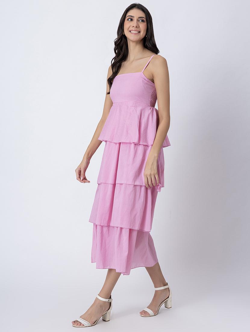 women sqaue neck solid tiered dress - 21645471 - Standard Image - 2