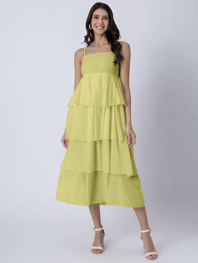 women sqaue neck solid tiered dress