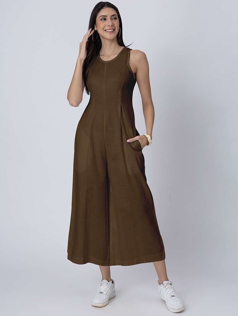 women solid sleeveless jumpsuit