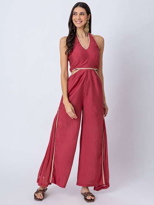women gota detailed halter neck ethnic jumpsuit - 21645498 -  Standard Image - 0
