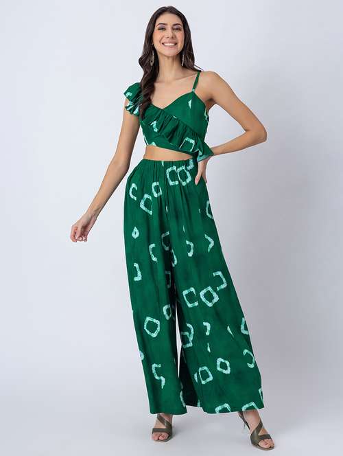 green rayon full leg jumpsuit - 21645500 - Standard Image - 0