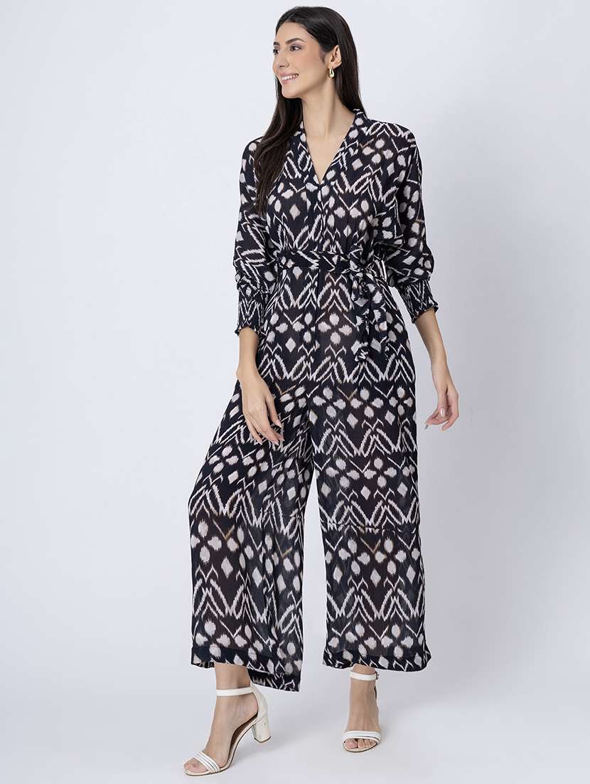 women printed puff sleeves full length jumpsuit - 21645505 - Standard Image - 2