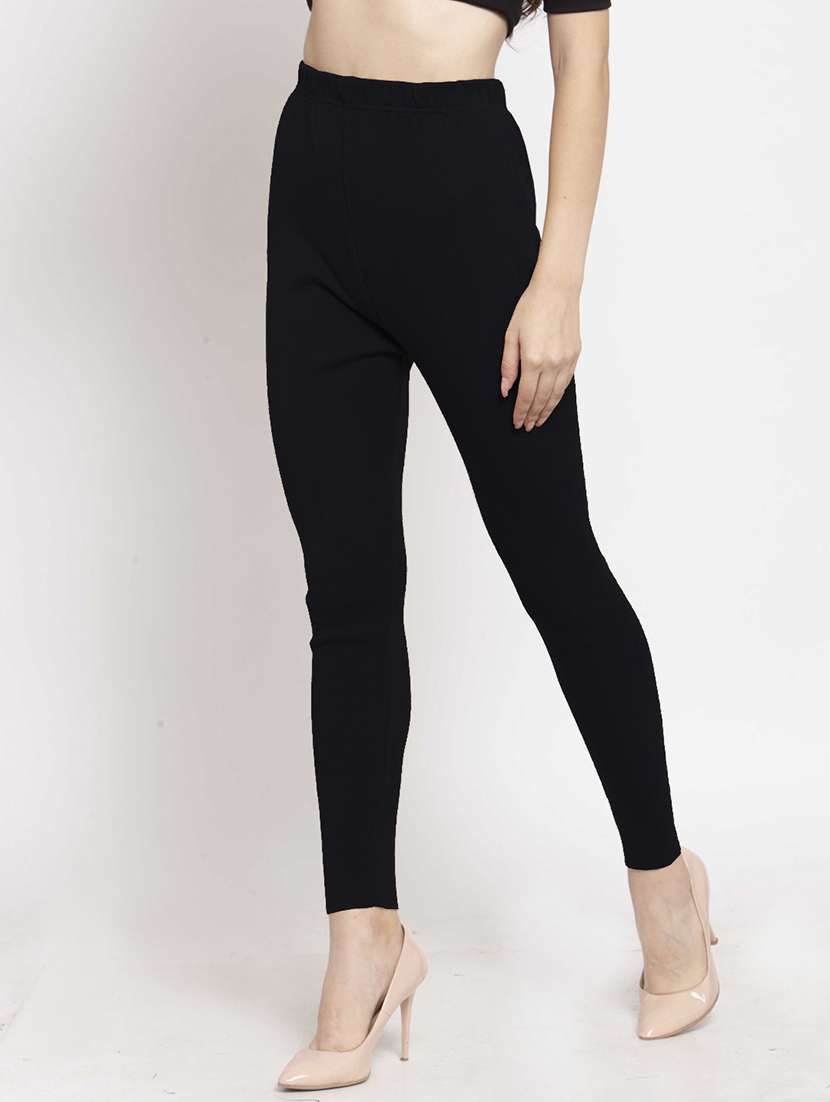 women plain ankle length high rise woolen leggings - 21645532 -  Standard Image - 2