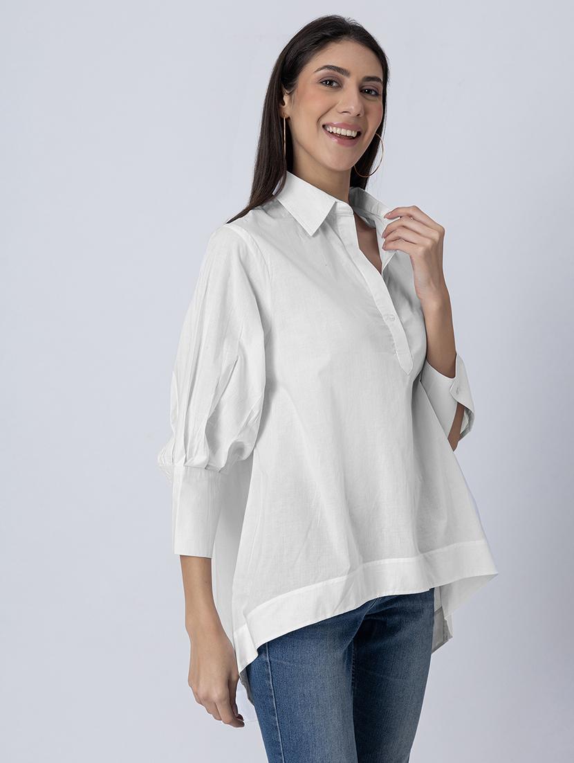 women solid long sleeves high-low shirt - 21645548 - Standard Image - 2