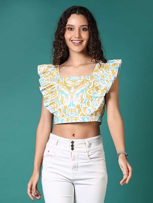 women printed square neck crop top - 21645589 -  Standard Image - 0