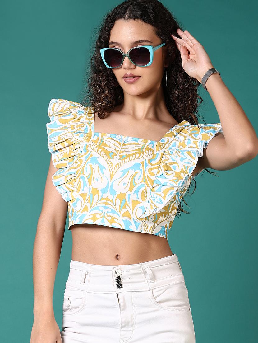 women printed square neck crop top - 21645589 - Standard Image - 2