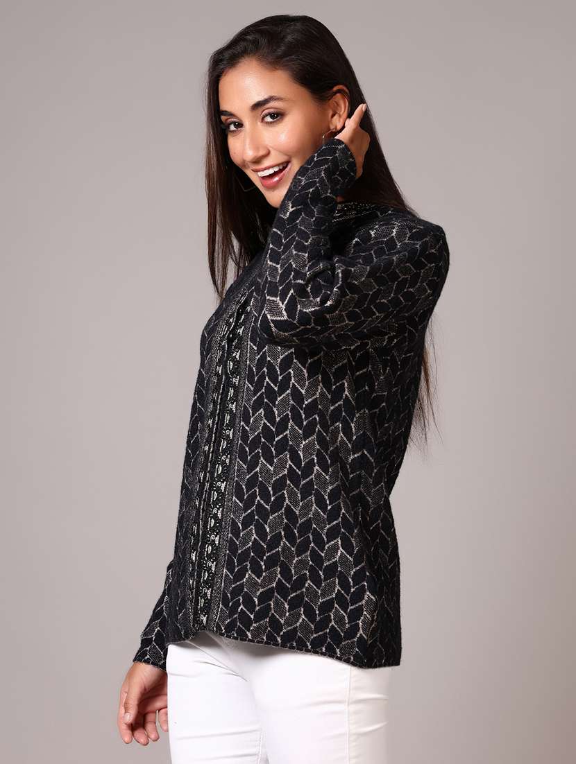 women self designed long sleeves cardigan - 21645592 -  Standard Image - 2