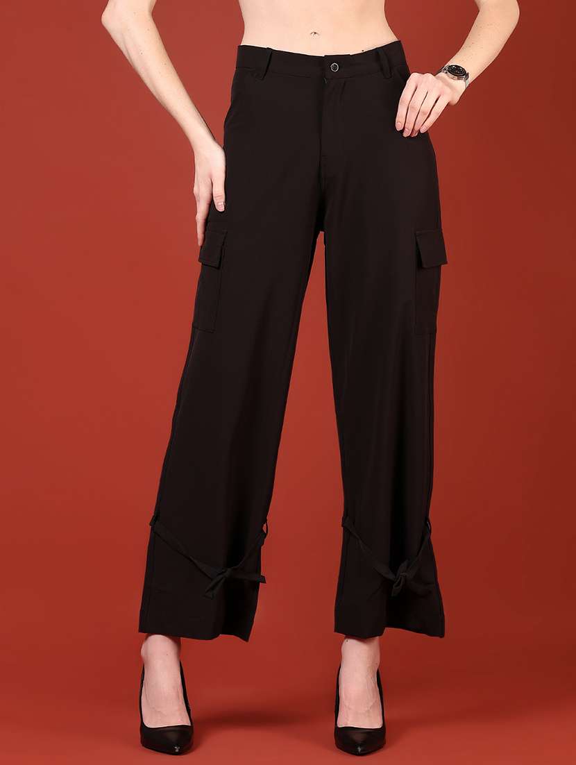 women solid mid rise cargo