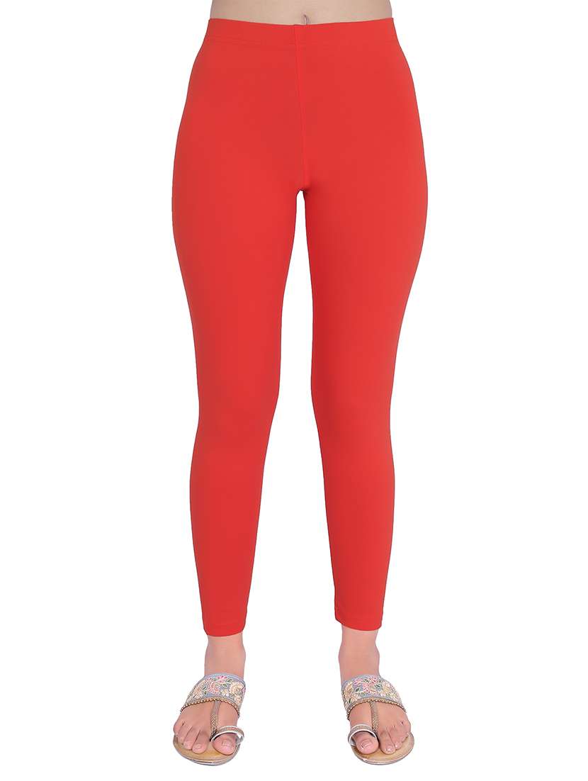 women plain ankle length mid rise leggings