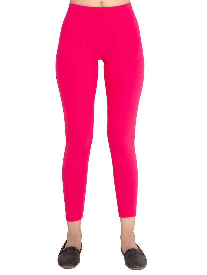 women plain ankle length mid rise leggings