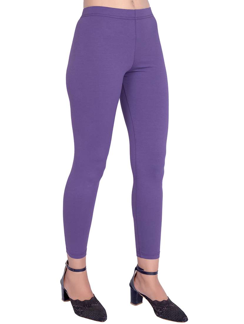 women plain ankle length mid rise leggings - 21645758 - Standard Image - 2