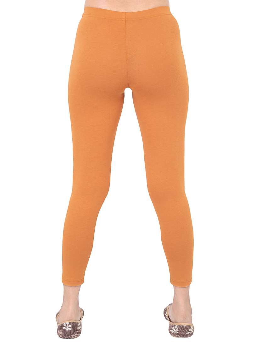 rust cotton blend leggingwomen plain ankle length mid rise leggings - 21645781 -  Standard Image - 2