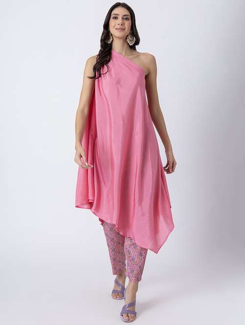 women pink solid asymmetric kurta - 21645789 - Standard Image - 0