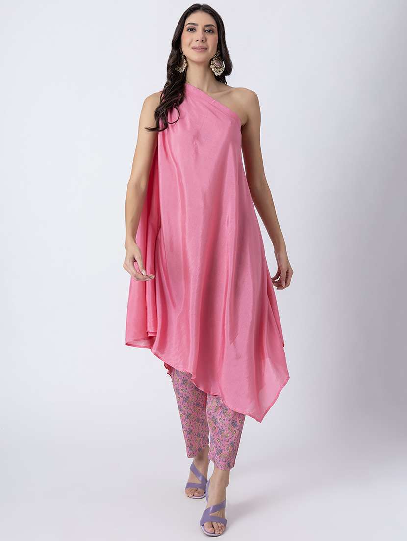 women pink solid asymmetric kurta - 21645789 - Zoom Image - 0