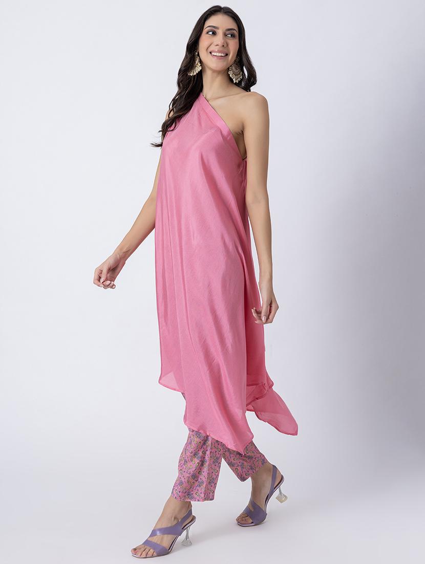 women pink solid asymmetric kurta - 21645789 - Standard Image - 2