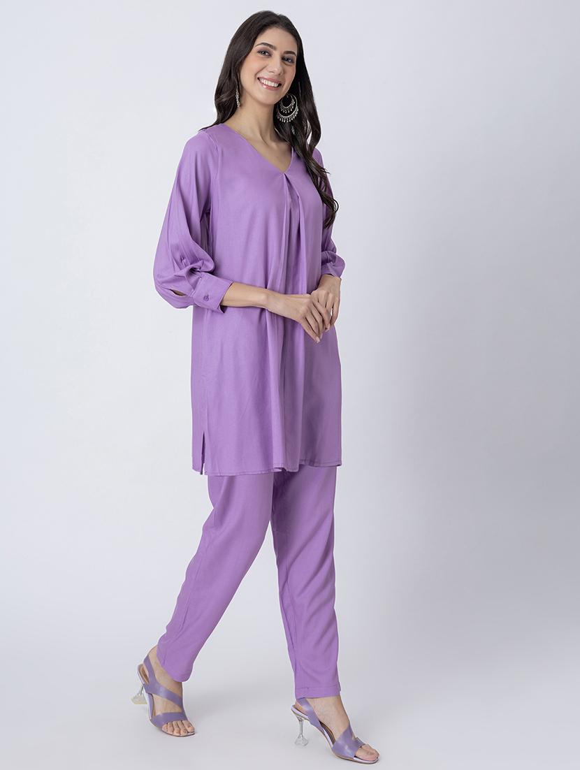 women solid v neck a-line kurti - 21645798 - Standard Image - 2