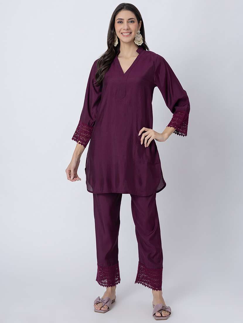 women solid mandarin neck a-line kurti