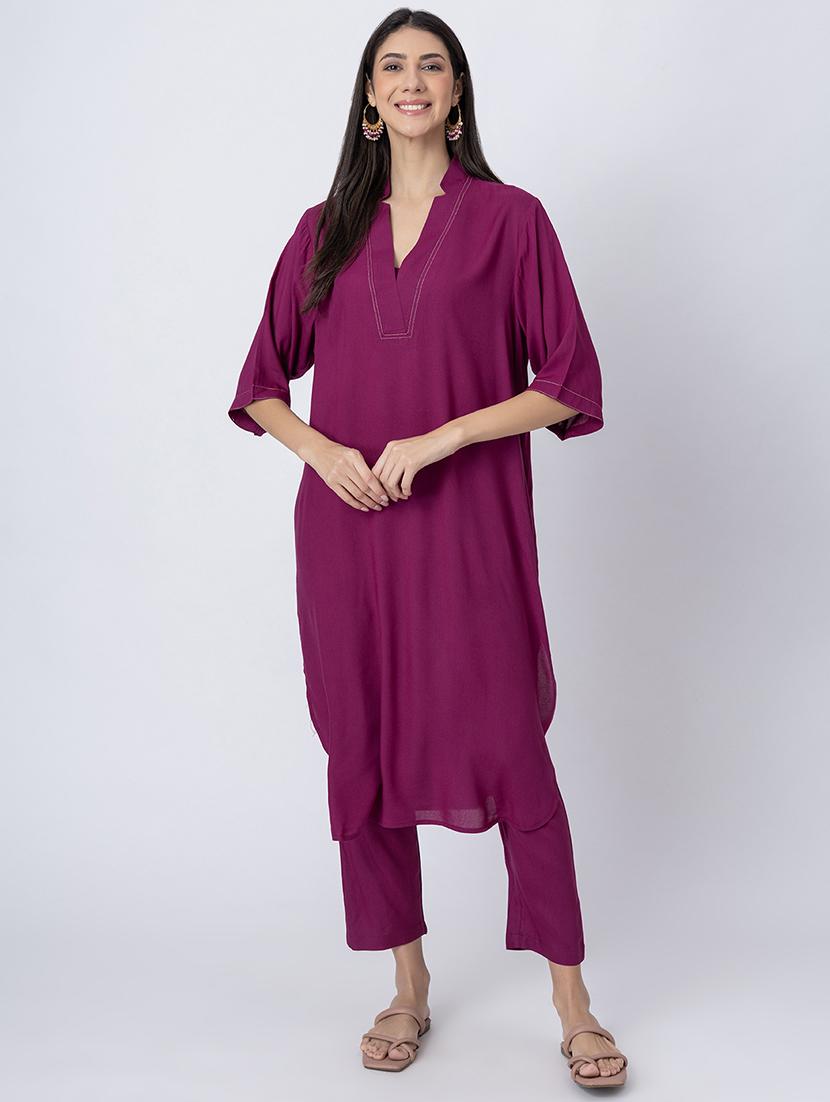 women solid mandarin neck straight kurta - 21645809 -  Zoom Image - 0