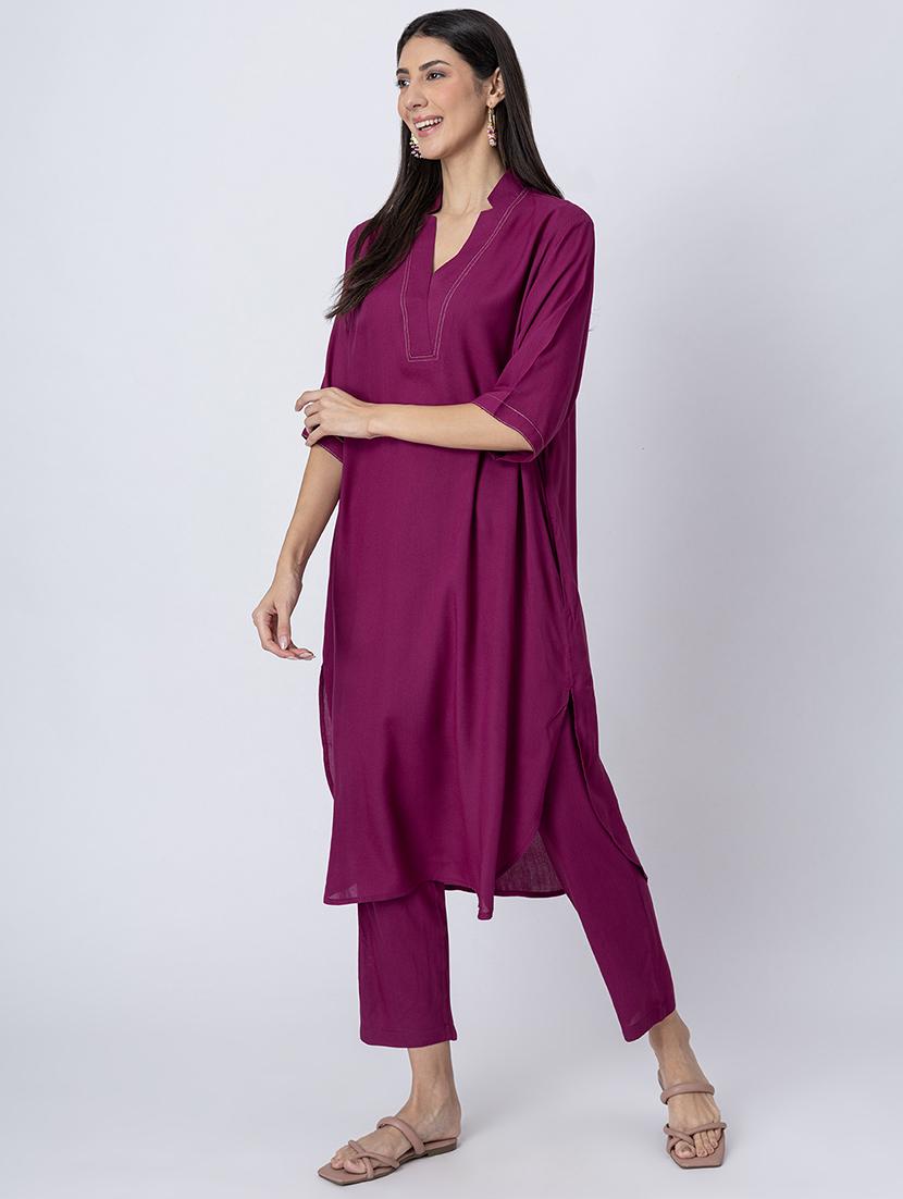women solid mandarin neck straight kurta - 21645809 - Standard Image - 2