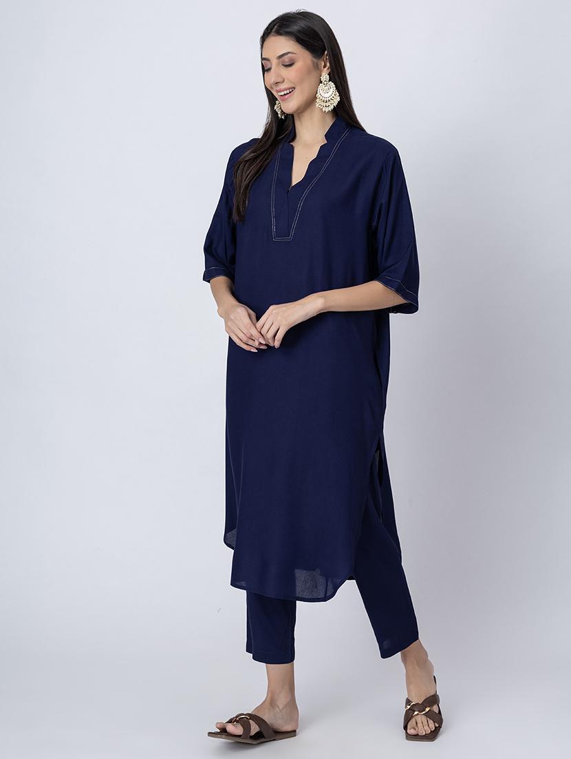 women solid mandarin neck straight kurta - 21645811 - Standard Image - 2